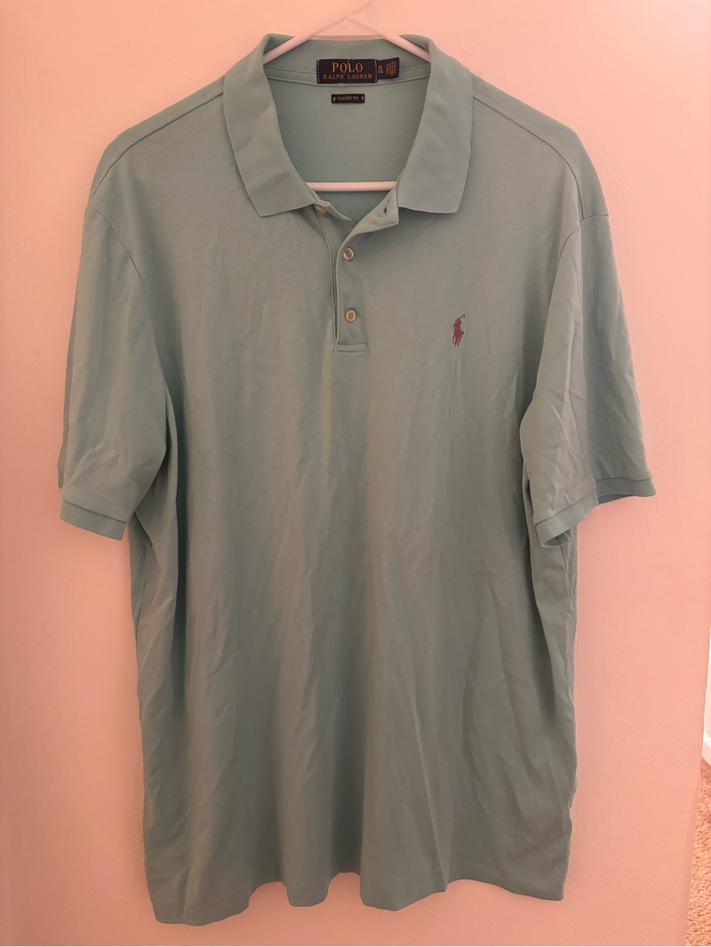 Ralph Lauren Polo Shirt in Light Seafoam with Pink Pony